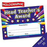 20 Holographic Head Teacher Award Certificates - A5
