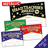 20 Metallic Head Teacher's Award Certificates -  A5
