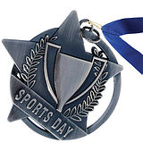 Silver Sports Day Medal with Blue Ribbon