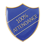 Enamel 100% Attendance Shield Badge - Blue - 30 x 26mm