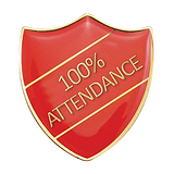 Enamel 100% Attendance Shield Badge - Red - 30 x 26mm