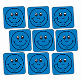 140 Square Smiley Stickers - Blue - 16mm