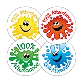 100% Attendance Splash Stickers (20 Stickers - 32mm) Brainwaves