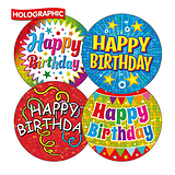 20 Holographic Happy Birthday Stickers - 32mm