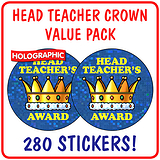 280 Holographic Head Teacher's Award Crown Stickers - 37mm