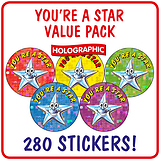 Holographic You're A Star Value Pack (280 Stickers - 20mm) OUT OF STOCK - DUE BACK IN JUNE
