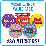280 Holographic Assorted Wording Stickers - 20mm