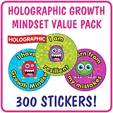 300 Holographic Growth Mindset Stickers - 25mm