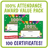 100 Holographic Attendance 100% Certificates - A5