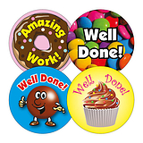45 Chocolate Scented Assorted Well Done Stickers - 32mm