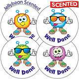 Scented Jellybean Stickers - Well Done Monster (35 per sheet - 37mm)