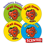 20 Strawberry Scented Well Done Stickers - 32mm
