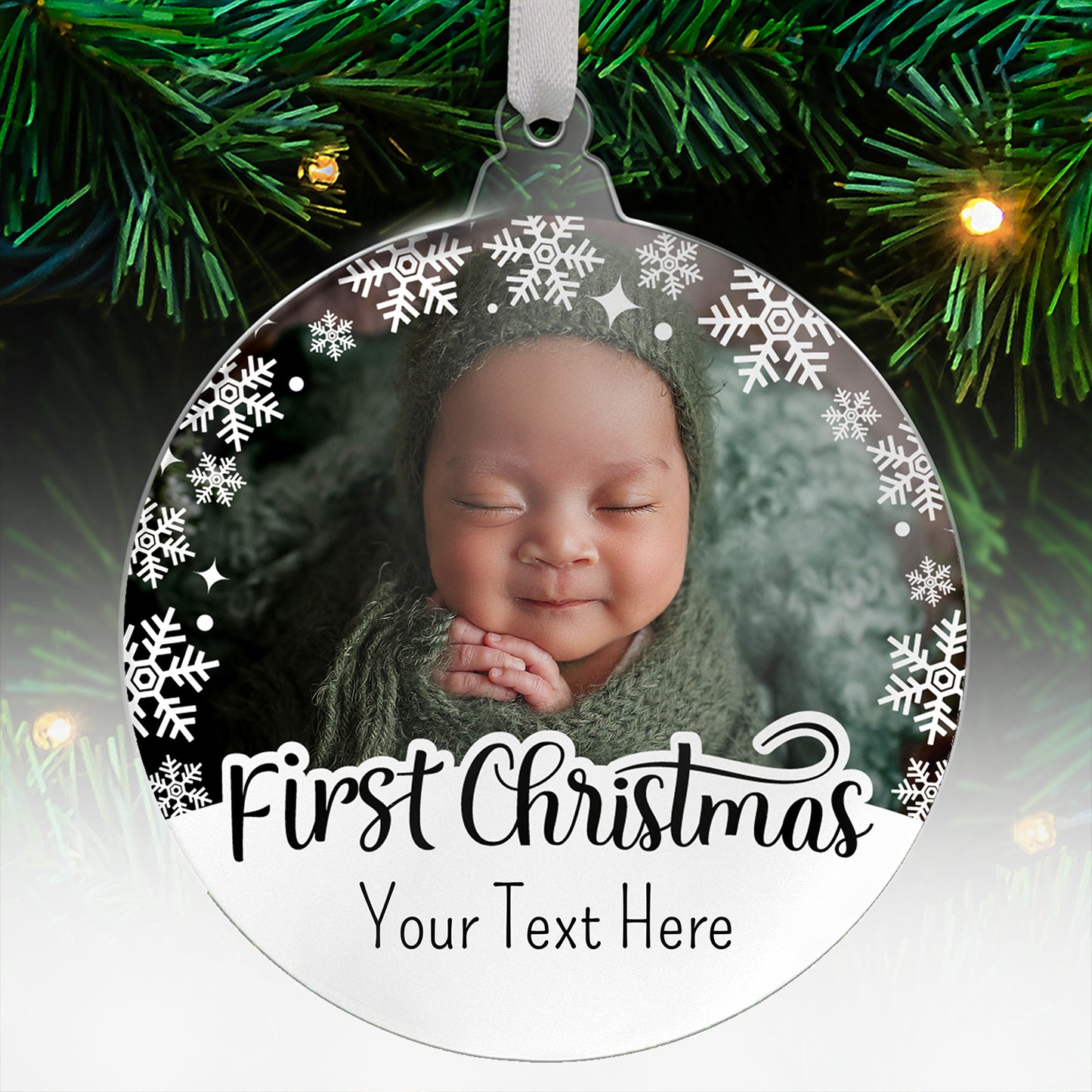 Upload Your Own Photo First Christmas Bauble - 80mm