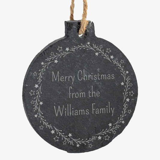 Personalised Wreath Design Christmas Slate Bauble - 70mm