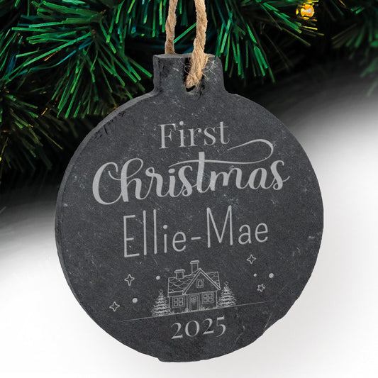 Personalised Christmas Slate Bauble - 70mm
