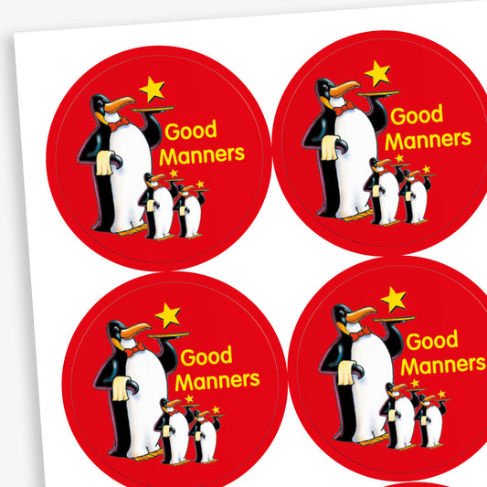 35 Good Manners Penguin Stickers - 37mm