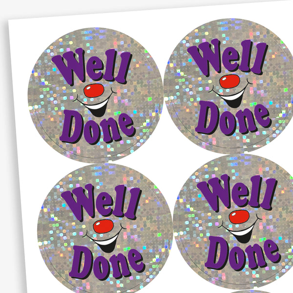 Holographic Well Done Stickers | 37mm | Pick Your Pack Size