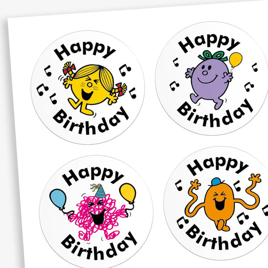 35 Mr Men & Little Miss Birthday Stickers - 37mm