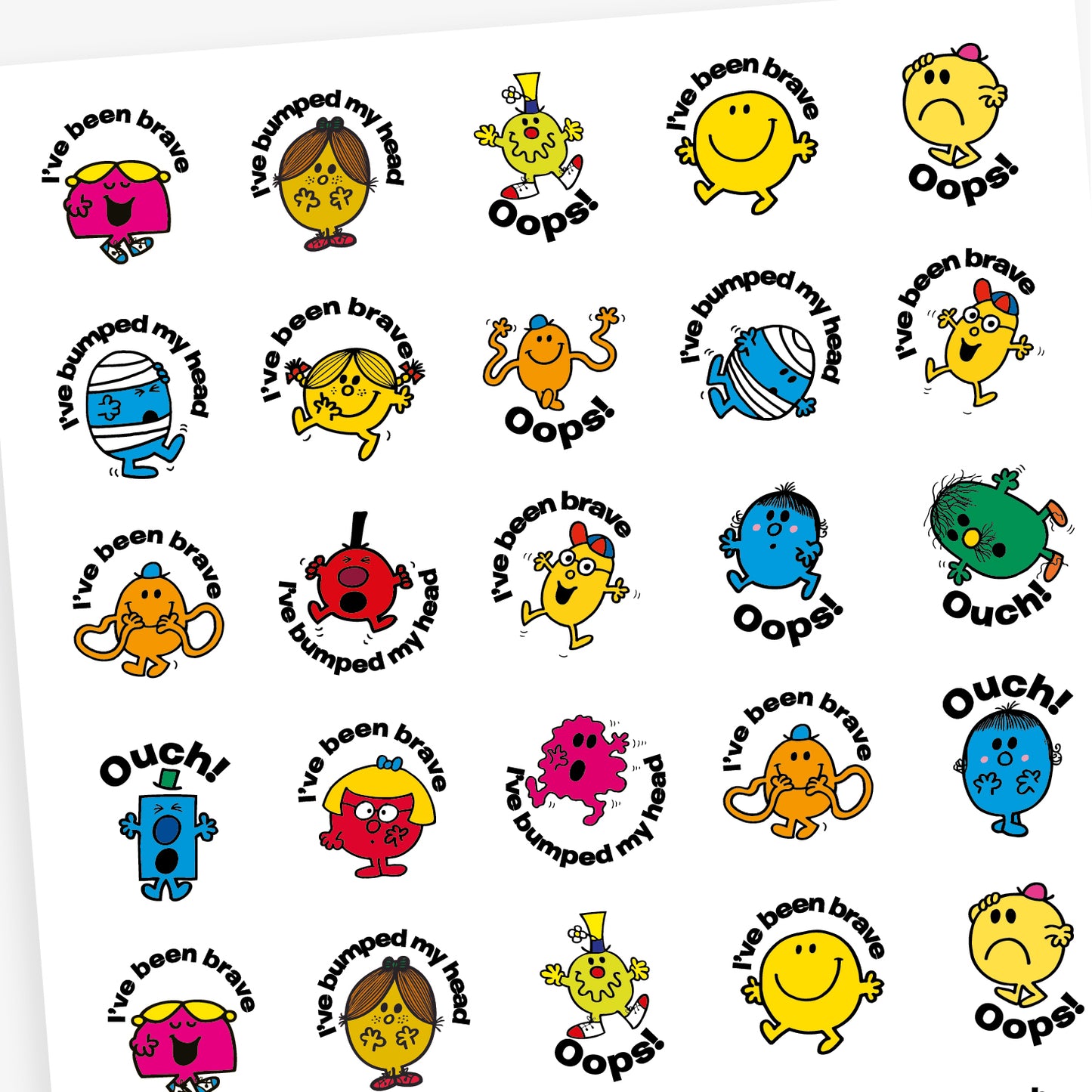 First Aid Stickers | Mr Men & Little Miss | 37mm | x 35