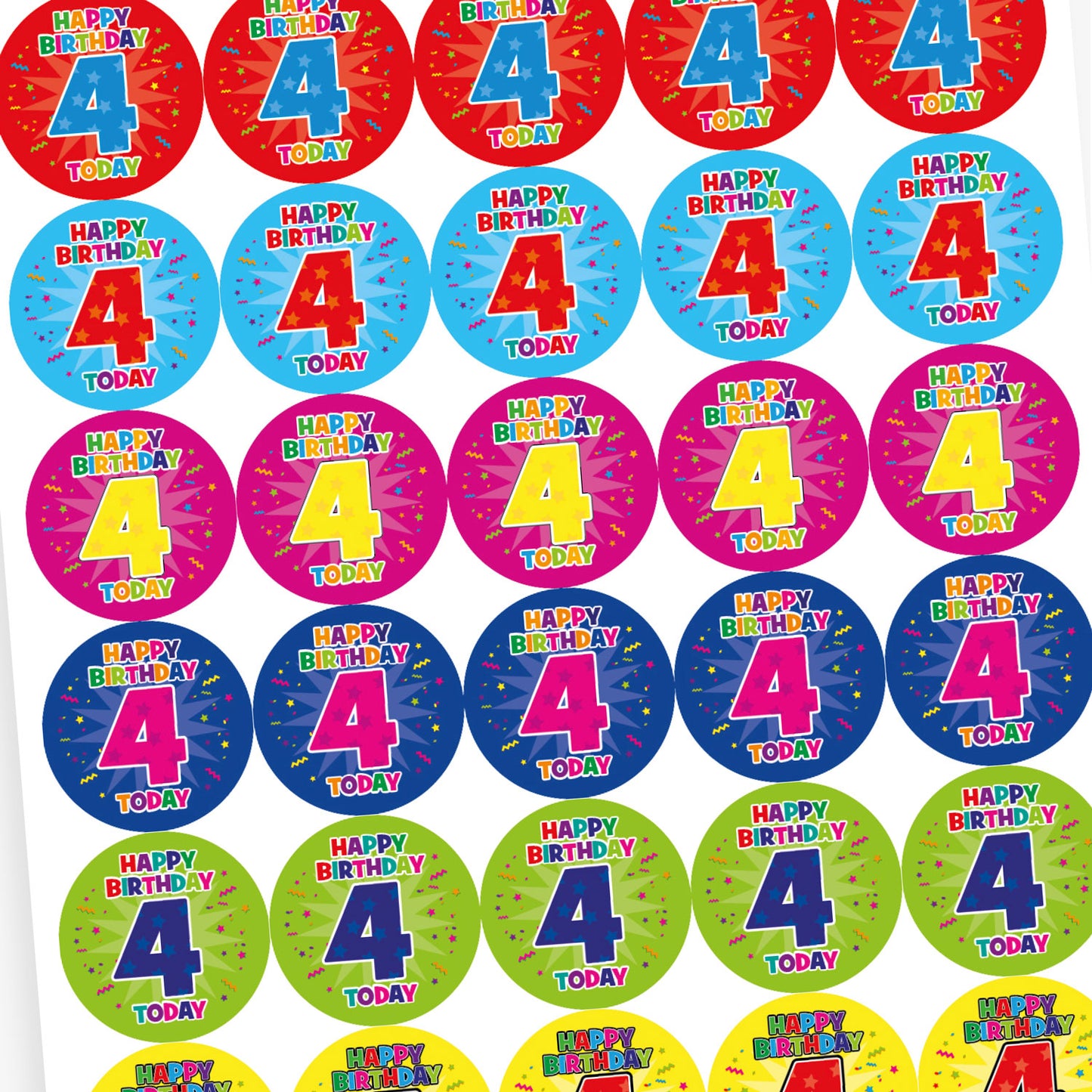 35 4th Birthday Stickers - 37mm