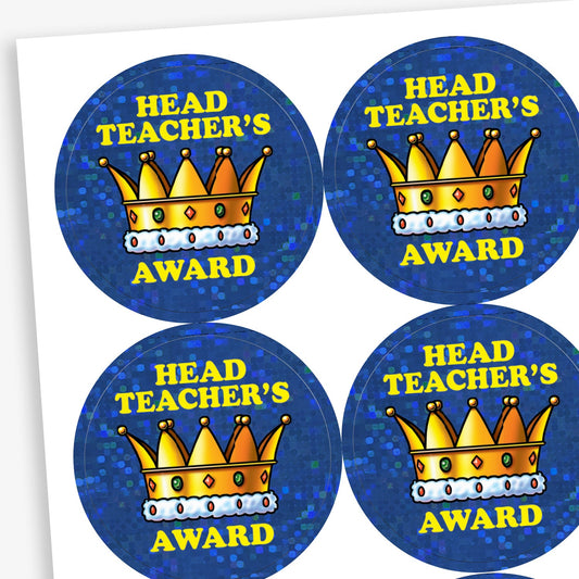 Holographic Head Teacher's Award Crown Stickers - 37mm