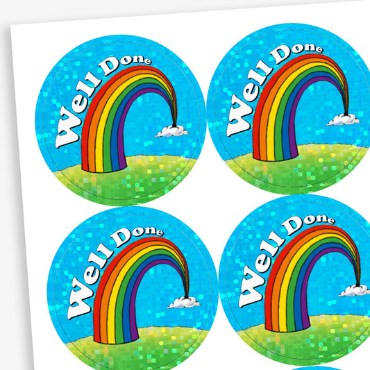 35 Holographic Well Done Rainbow Stickers - 37mm