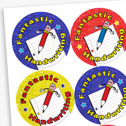 35 Holographic Fantastic Handwriting Stickers - 37mm