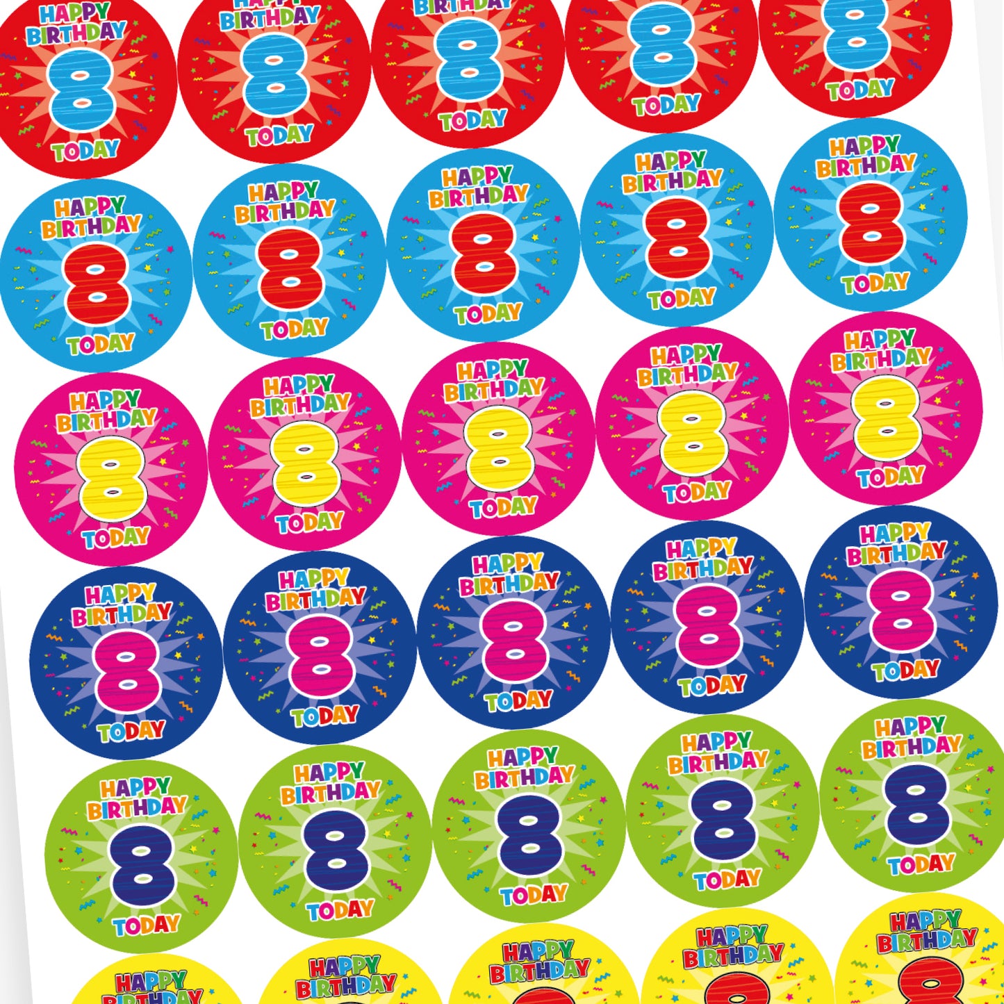 35 8th Birthday Stickers - 37mm