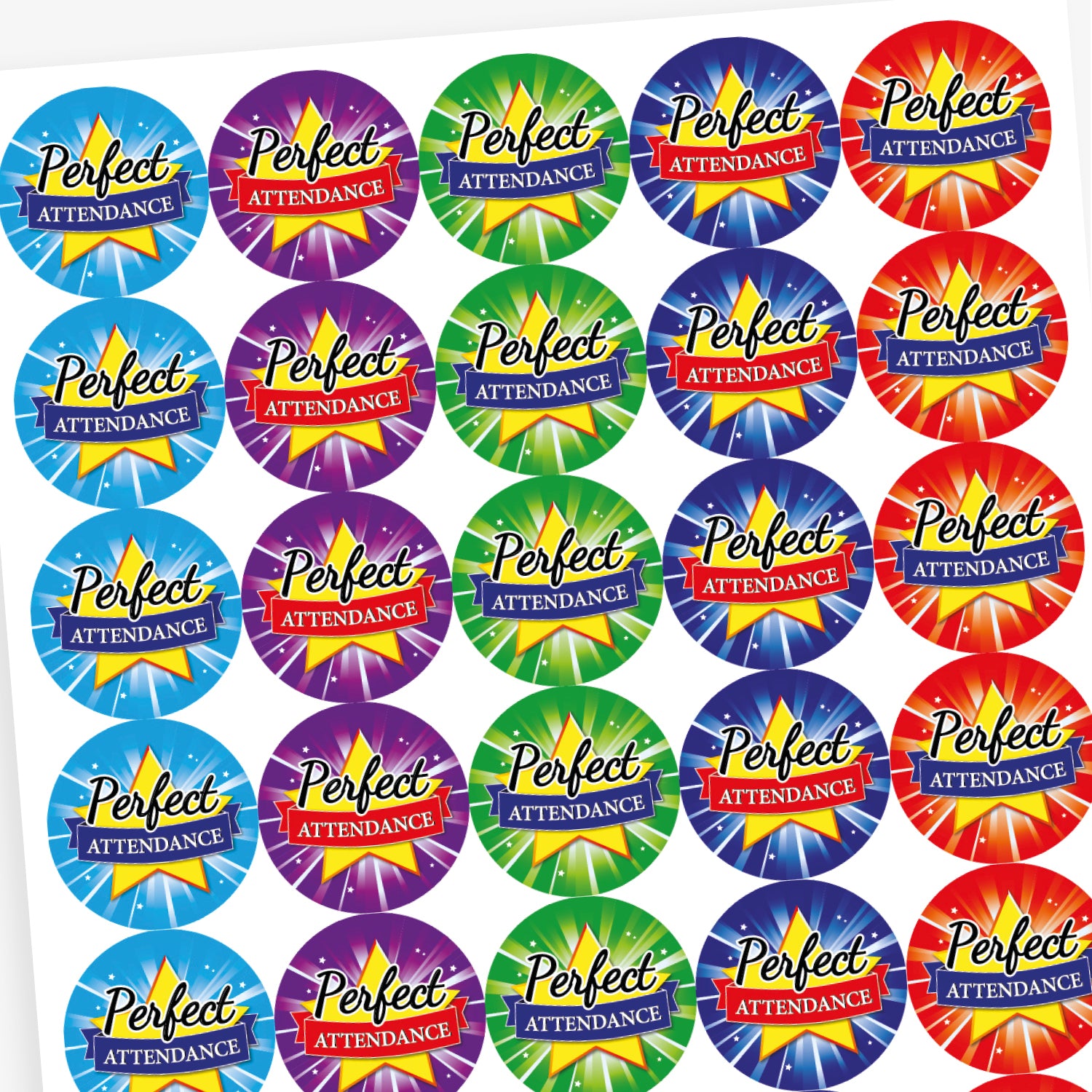 Perfect Attendance Stickers | 35 Stickers | 37mm | Reward