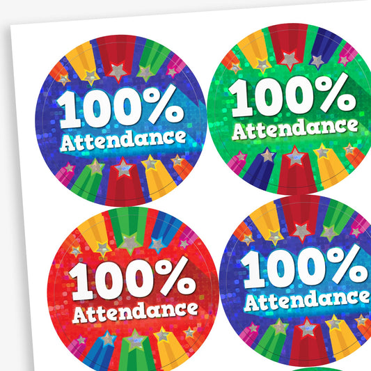 Holographic 100% Attendance Stickers - 37mm