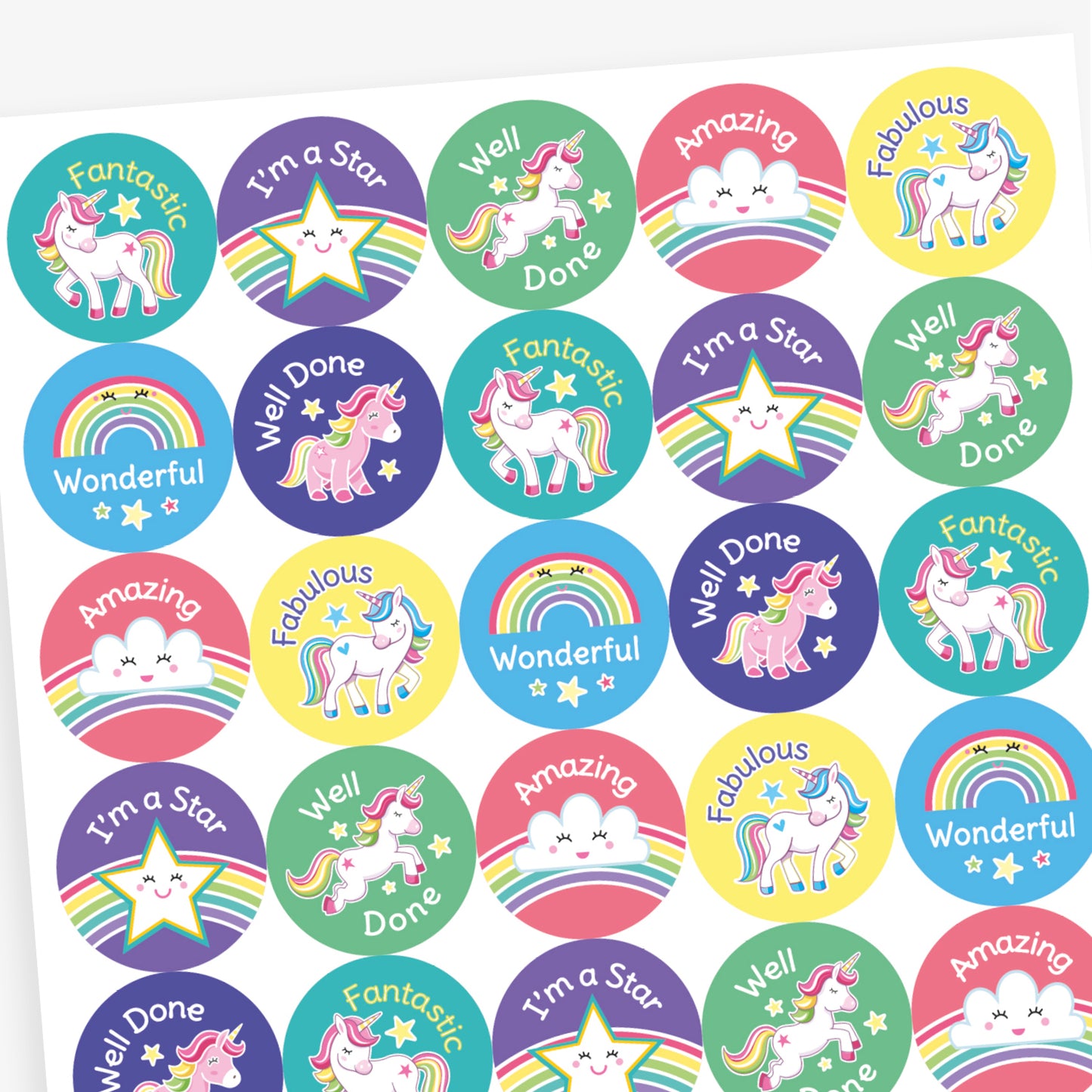 35 Glow In The Dark Unicorn and Rainbow Stickers - 37mm