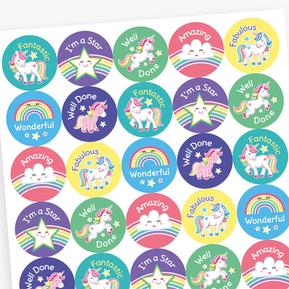 35 Glow In The Dark Unicorn and Rainbow Stickers - 37mm