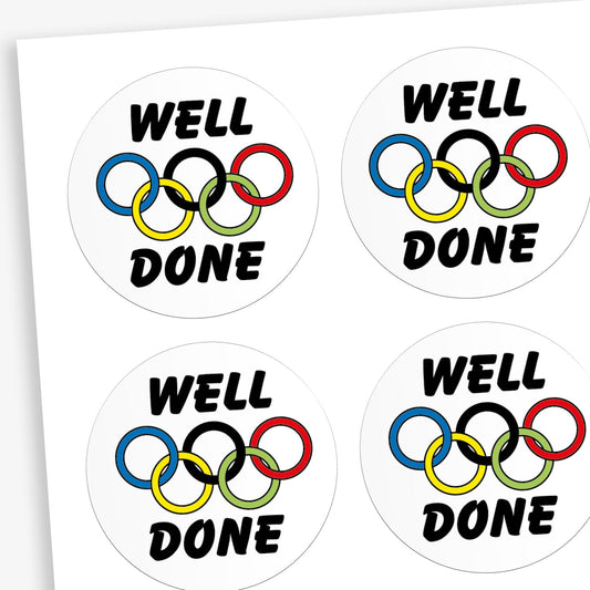 35 Well Done Rings Sports Day Stickers - 37mm
