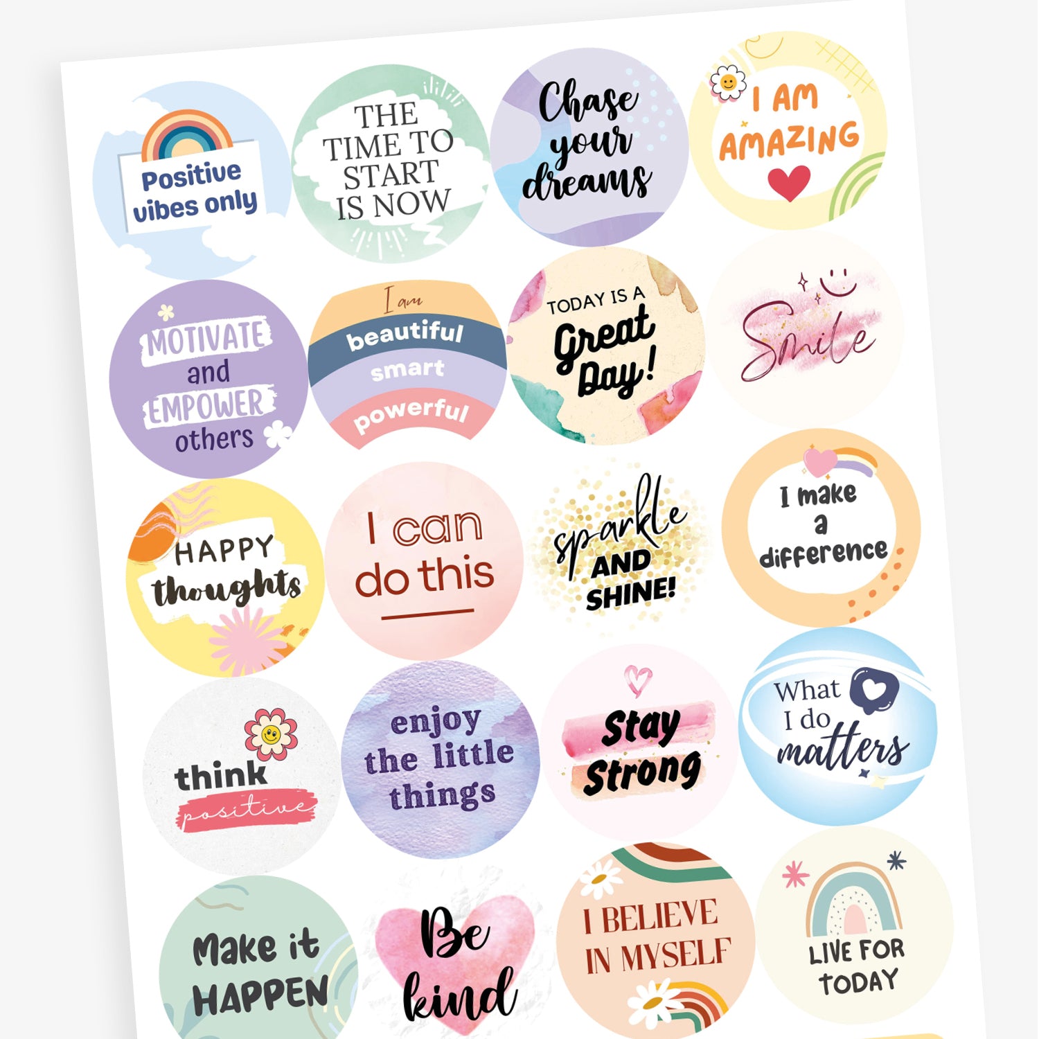 Positive Affirmation Stickers | 32mm | Sheet of 20 Stickers