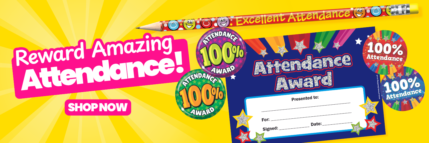 Attendance award certificate with colorful design on a yellow background