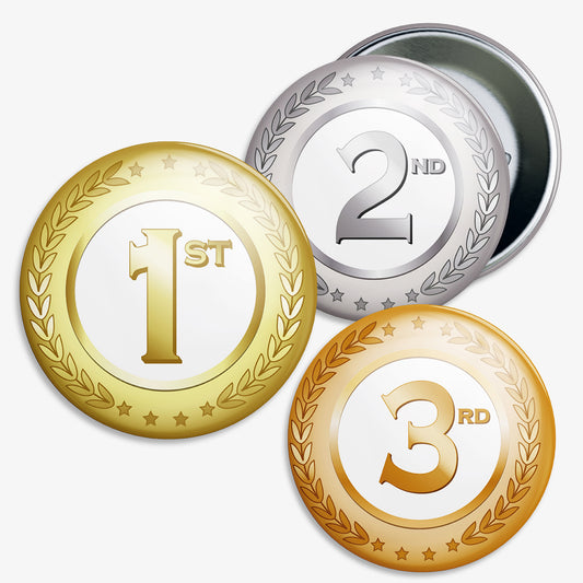 Gold, silver, and bronze badges with '1st', '2nd', and '3rd' text on a white background
