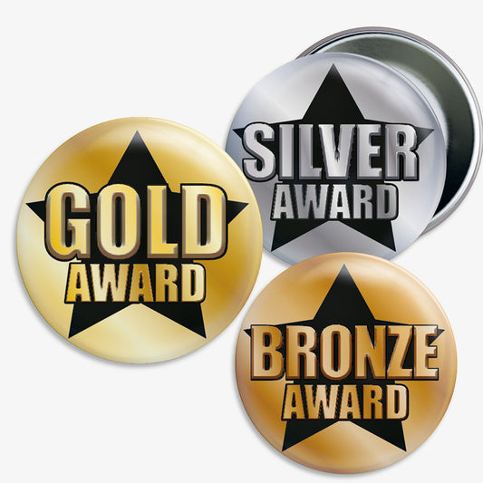 Gold, Silver, and Bronze award badges on a white background