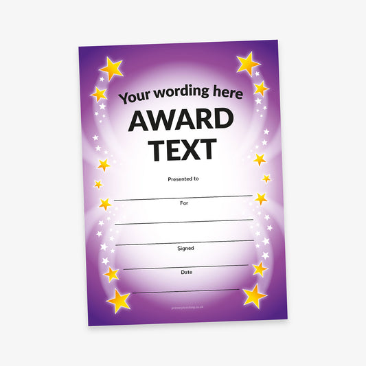 Personalised Stars Certificate - Purple - A5