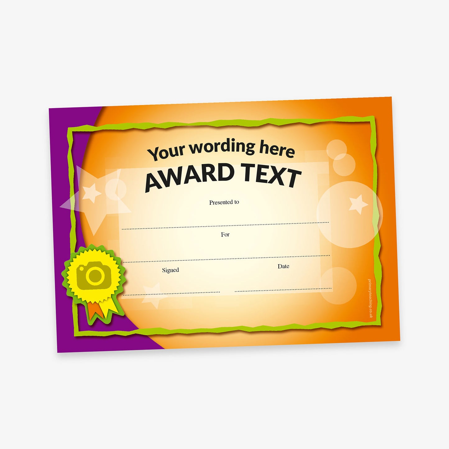 Personalised Rosette Certificate - Orange - A5