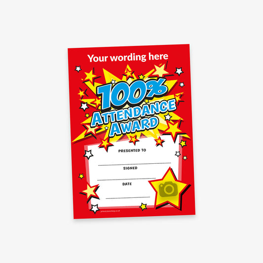 Personalised 100% Attendance Award Pop Art Certificate - A5