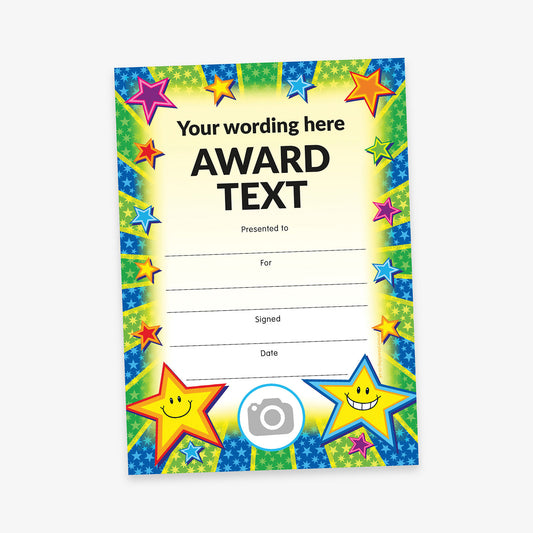 Personalised Smiley Star Burst Certificate - A5
