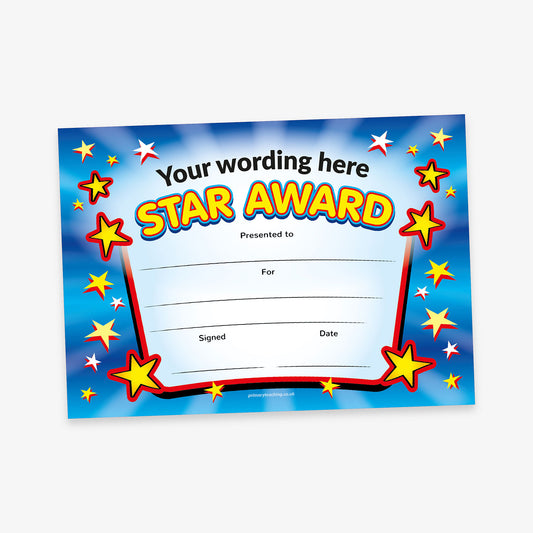 Personalised Star Award Landscape Certificate - A5