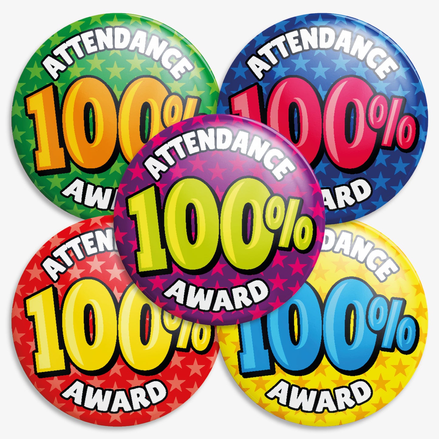 100 Attendance 100% Award Badges - 38mm