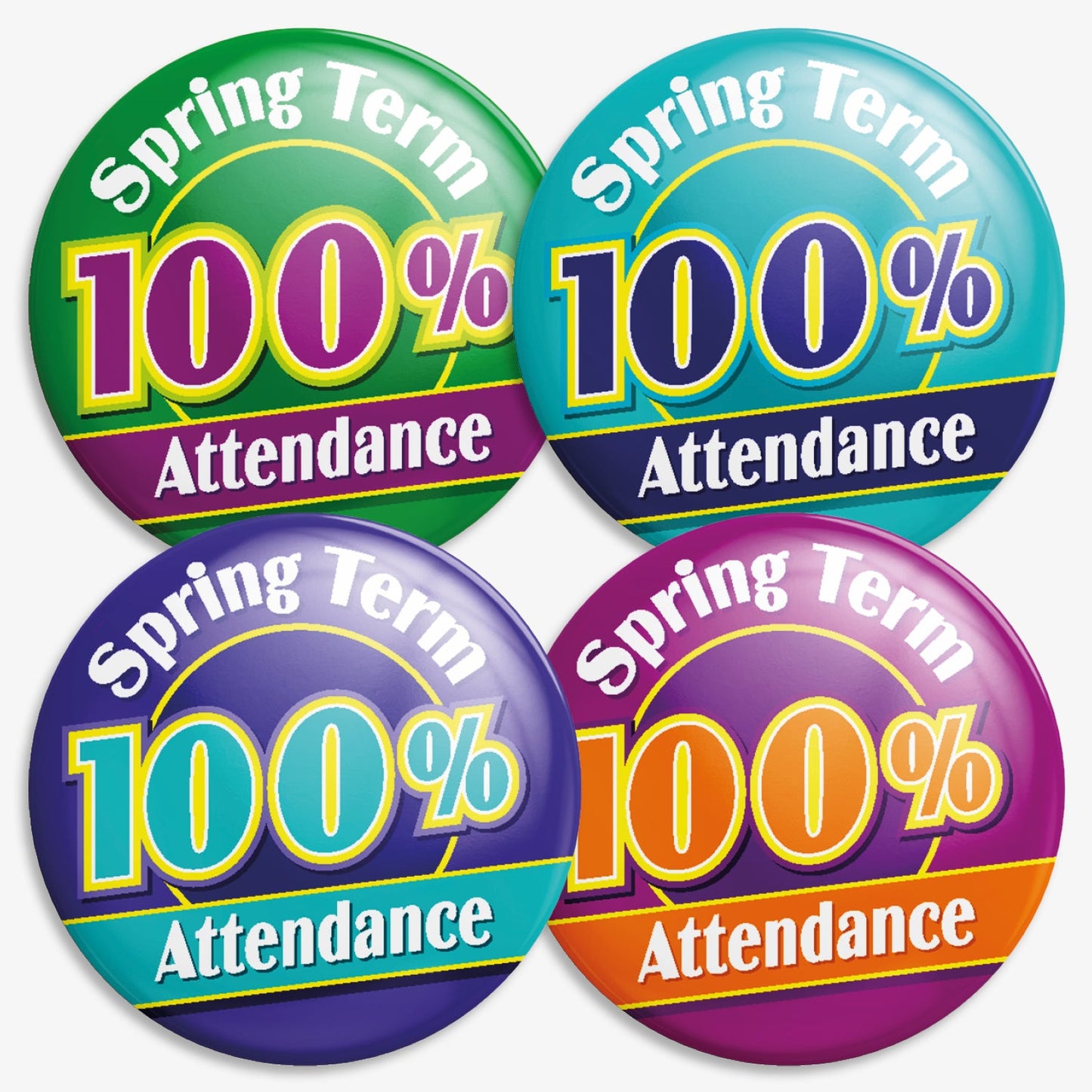 40 Spring Term 100% Attendance Badges - 38mm