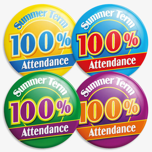 40 Summer Term 100% Attendance Badges - 38mm