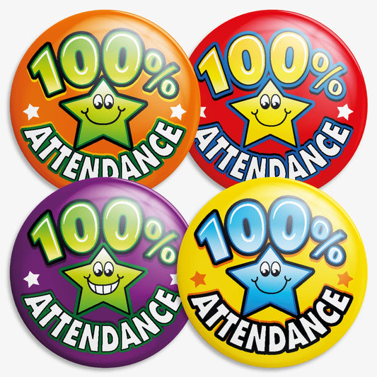 40 Star 100% Attendance Badges - 38mm