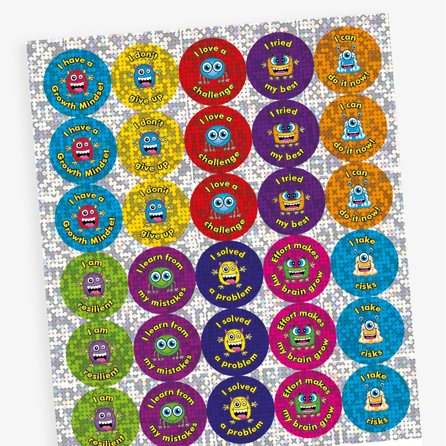 Holographic Growth Mindset Stickers - 25mm