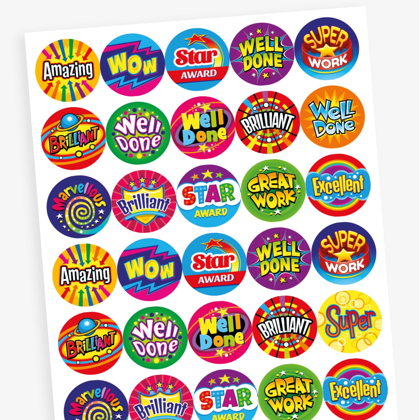 30 Bright Wording Stickers - 25mm