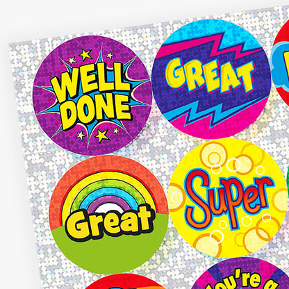 70 Holographic Assorted Praise Stickers - 37mm
