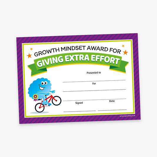 20 Giving Extra Effort Growth Mindset Certificates - A5